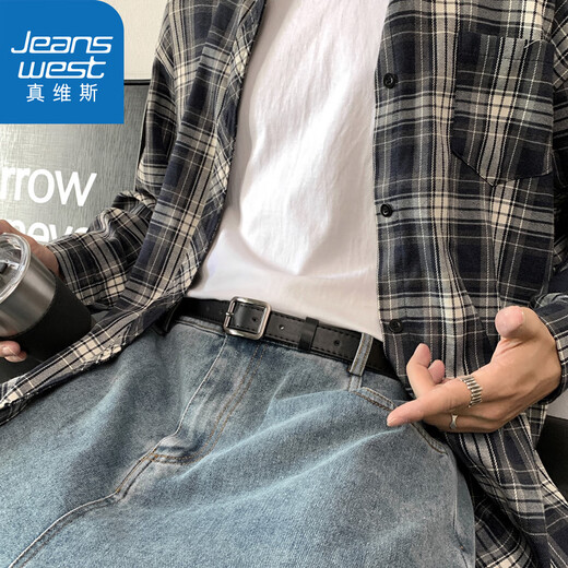 Jeanswest simple style square buckle belt unisex wide belt female Chic student Korean fashion ins belt versatile black