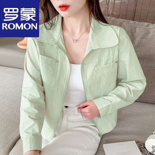 罗蒙（ROMON）2025春夏季新款短款宽松百搭轻薄外套开衫防晒上衣夹克长袖防晒衫 粉红色 S 【建议80-100斤】
