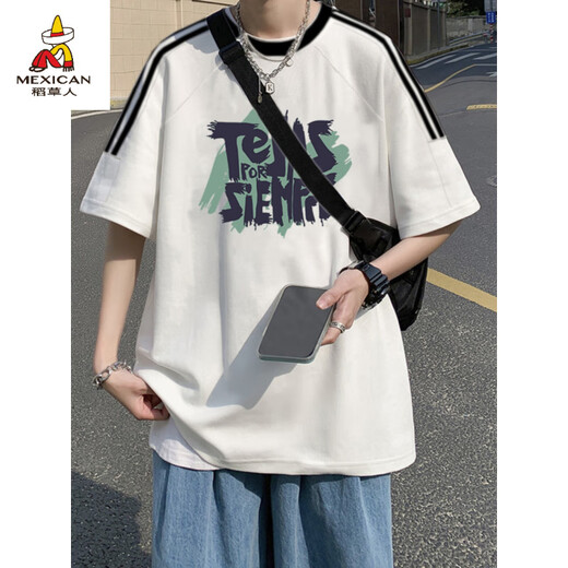 Scarecrow (mexikanisch) Amerikaner Retro-Kurzärärmel-T-Shirt für Männer im Sommer 2025 Neues loses Design Nische Japaner INS Trendy Top [3899* Lion Dance] White M 85-120jin [Jin entspricht 0,5 kg]