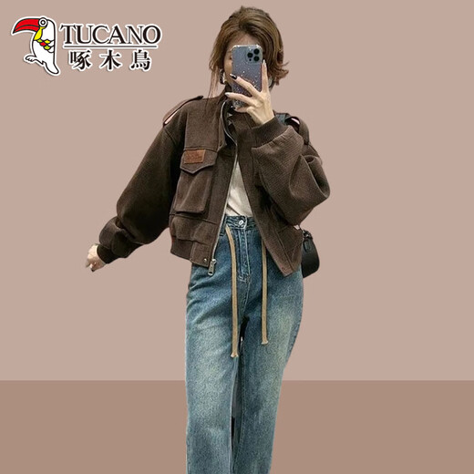 Woodpecker Fashionable Ladies Short Jacket 2025 Spring and Autumn New Style Baseball Suit Casual Working Jacket Black M (Suggested 100 Jin [Jin equals 0.5 kg])