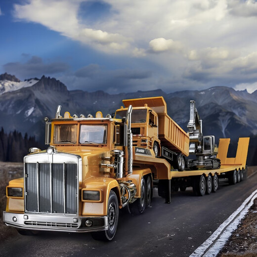 Jingxuan trailer toy large remote control towing remote control flatbed trailer semi-trailer large truck toy electric vehicle for boys and children 142 cm yellow 13-channel remote control flatbed two large-power rechargeable batteries for playability