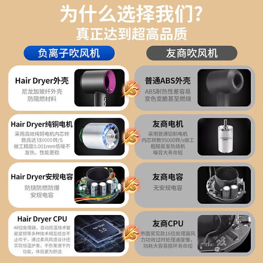 Dyson (DYSON) series of the same type of negative ion hair care high-speed leafless hair dryer is equipped with household silent negative ion high-power hair dryer that does not damage hair and strong wind. China red-single nozzle 5 billion moisturizing negative ions