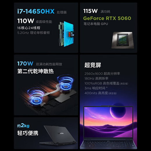 联想拯救者Y7000 2025 电竞游戏笔记本电脑学生设计P图不到9000可选满血5060独显8G  旗舰酷睿 i7-14650HX 16G 1TB 5060升级