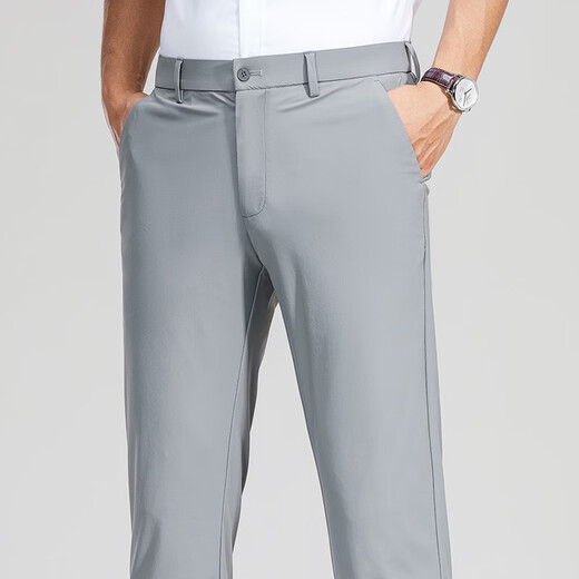Jiumu Wang style men's summer thin casual suit pants middle-aged dad's solid color no-pressure pants micro-cone straight trousers 724 navy blue 29
