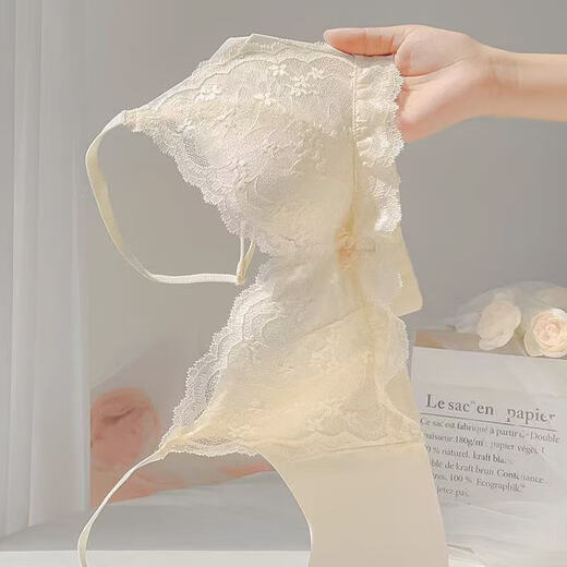 Underwear for women, thin, big breasts, small breasts, gathered, secondary breasts, anti-sagging, sexy lace, wire-free bra, champagne color 70A