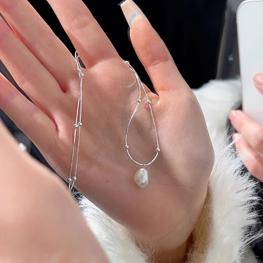 Fat Donglai same style pearl pendant a freshwater necklace for women 2025 new summer light luxury S925 silver clavicle chain silver pearl necklace