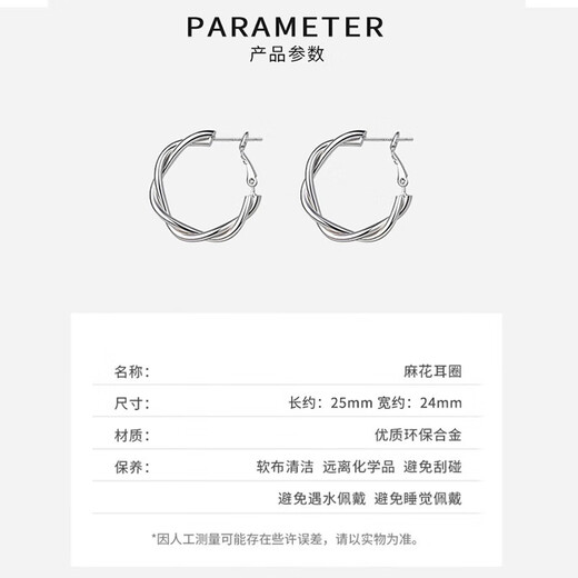 Bai Qixin earrings for women, exquisite twist earrings, earrings for women, light luxury, high-end, simple and versatile metal hoop earrings, a pair of twist earrings