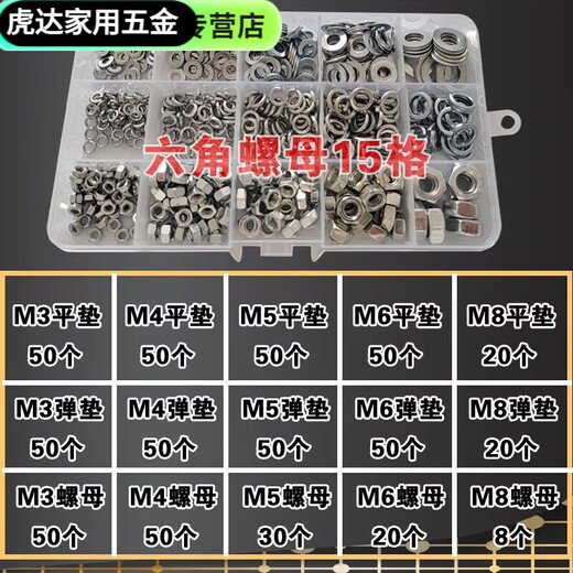 Pick up cat hexagonal cap anti-slip nut flange butterfly nut flat gasket set DIY boxed MMMMM cap nut 10 grid box
