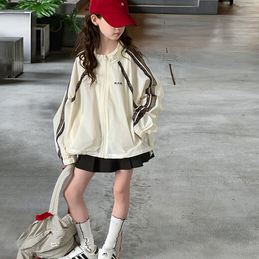 Yun Chumo Children's Sun Protection Clothing Ice Silk Jacket 2025 New Summer Clothes Girls Summer Thin Skin Clothing Sun Protection Clothes for Girls and Older Children Apricot 160 cm