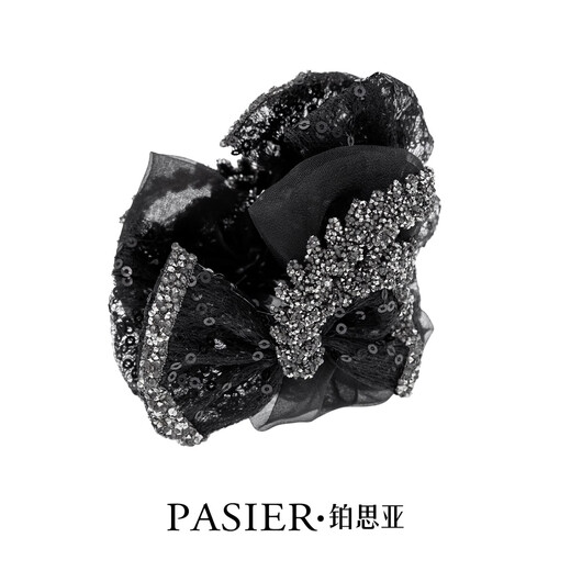 Persia Oriental Pearl Hair Clip Women's New Organza Wheat Ear Temperament Large Gripping Clip for Back of Head Hairstyle Versatile Shark Clip Black 11cm
