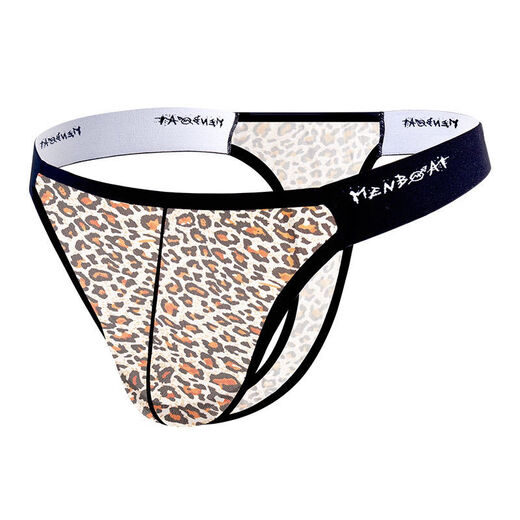 Ban Feishi men's thong low waist panties sexy, comfortable, breathable, soft and elastic 2025 leopard print high squad black L 120-140Jin [Jin equals 0.5 kg]