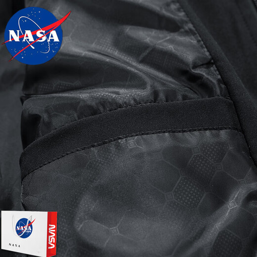 NASA RHUDE windbreaker men's mid-length spring and autumn coat men's youth loose coat autumn printed velvet hooded autumn and winter windbreaker black 5XL (200-220Jin Jin equals 0.5 kg)