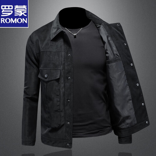 Romon Autumn 2026 New Leather Jacket Men's Lapel Motorcycle Suede Imitation Leather Jacket Korean Style Handsome Top Fashion Khaki XL