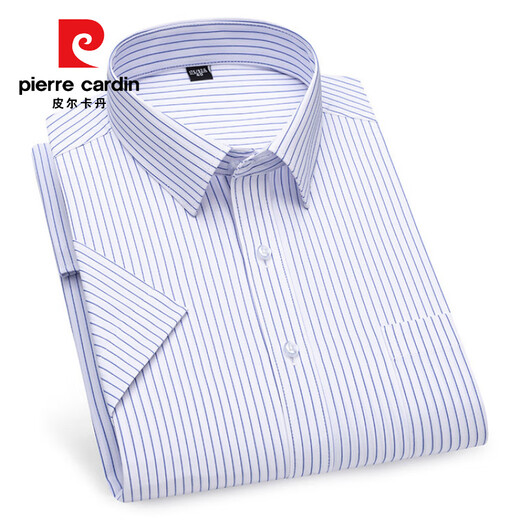 Pierre Cardin Shirt Herren High-End Pure Cotton Kurzärmelig-Sommer-Shirt Casual Business Nicht scENENDE Anti-Falten-Falten-Feste Farbe cool und komfortabler DX6626 38