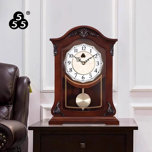 Sanwu 2025 New Shanghai Clock Factory Clock Old-fashioned Retro Solid Wood Table Clock Home Living Room Display Quartz Desk Clock Arabic Characters + Time Quartz Movement + Liriodendron Wood