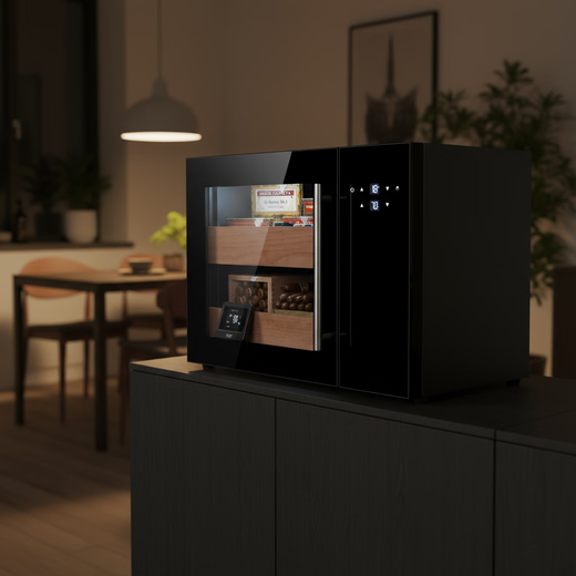 Senleng cigar cabinet small ultra-thin 38 cm independent embedded constant temperature and humidity eggplant mini humidor cedar wood shelf sideboard red wine cabinet hidden handle-constant temperature and humidity-cedar wood-ambience light-268 pieces 34L