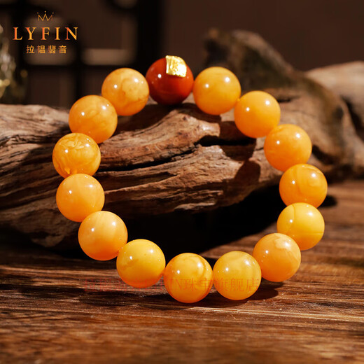 Layun Feiyin genuine Russian material floating flower old beeswax bracelet for men 18k gold charm to protect Nanhong collection grade 14mm old flower wax 18k gold charm