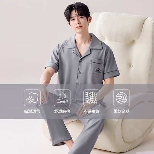 猫人（MiiOW）睡衣男款2025年新款纯棉短袖春夏季大码爸爸家居服套装三件套外穿 (3件套)9273 L