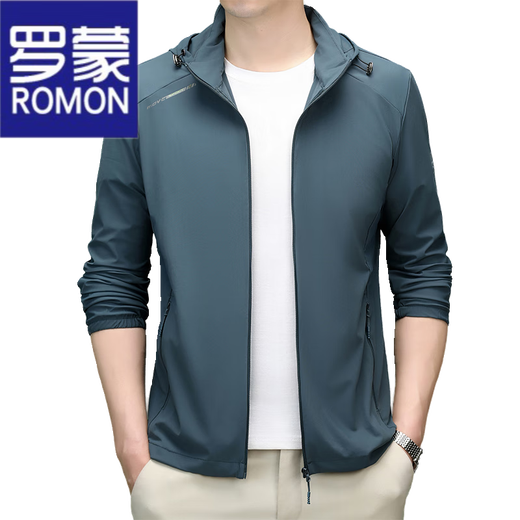 罗蒙（ROMON）高档冰丝防晒服男士夏季轻薄款透气速干户外钓鱼防晒衣男装上衣 FS3271宝石蓝(可脱卸帽子) XL 175 【建议110-130斤】