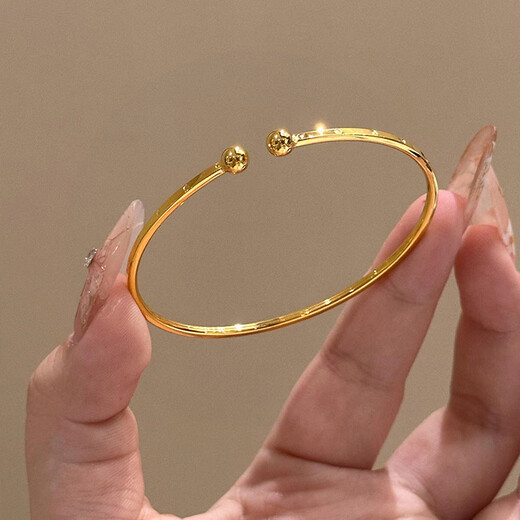 CAOX French Michelle aperture round bead bracelet 18K gold plain ring glossy live mouth bracelet 18k gold bracelet thin and elegant