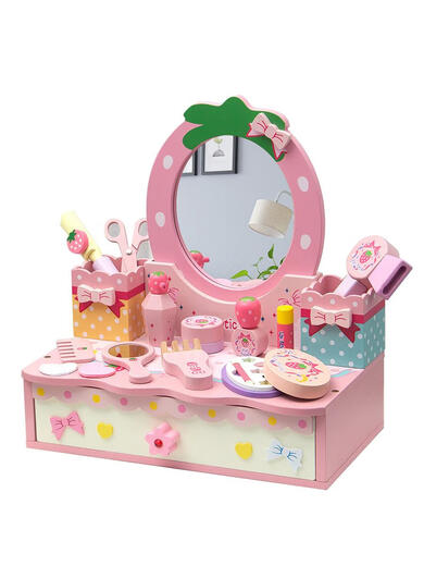 Wooden simulated children's dressing table house toy makeup table 3-4-5th birthday gift girl accessories box CU hair salon bag style