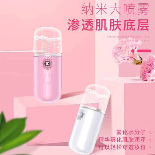 Essential for travel, hydrating instrument, nano sprayer, oxygen injection, portable facial moisturizing, small facial steamer, cold spray, handheld humidifying beauty instrument, pink
