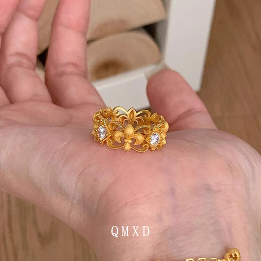 QMXD Second-hand iris lace ring for women, light luxury niche, high-end index finger ring, imitation sand gold, long-lasting gift, iris lace ring single/open ring