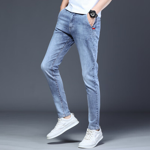Seven Wolf (SW1960) Sommer Herren Stretch Jeans Sommer Dünnstil 2025 Neue Hosen Männer lässige schlanke Füße Hosen helle Farbhose Black 1048 Models 28