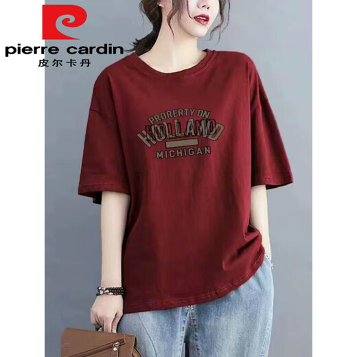 Pier Cardin 100 pure cotton short-sleeved T-shirt for women high-end versatile and fashionable daily style loose large size slimming half-sleeved top 983# navy blue [100% cotton] popular this year S [recommended 80-100Jin [Jin equals 0.5 kg]]