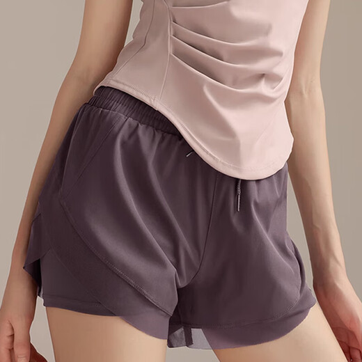 南木熊瑜伽服套装女2025新款春夏健身服跑步运动套装速干普拉提骑行 粉色短袖+紫色短裤【M】