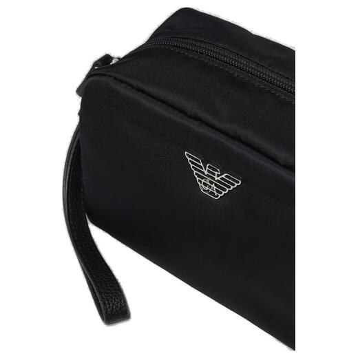 Emporio Armani 18 Classic Eagle Logo Zipper Close Polyurethane Toilet Bag Small Women's Black Basic Pack (Bag + Dust Bag)