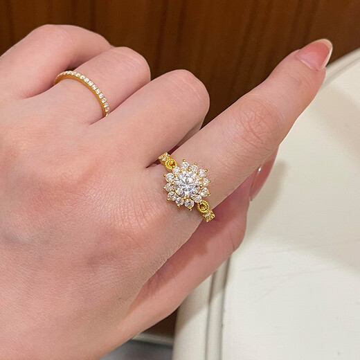 Qingyi 999 pure gold sunflower dove egg gold ring for women, flash gold ring, 520 gift for girlfriend, 11 circle size, gold about 1.8g-1.9g