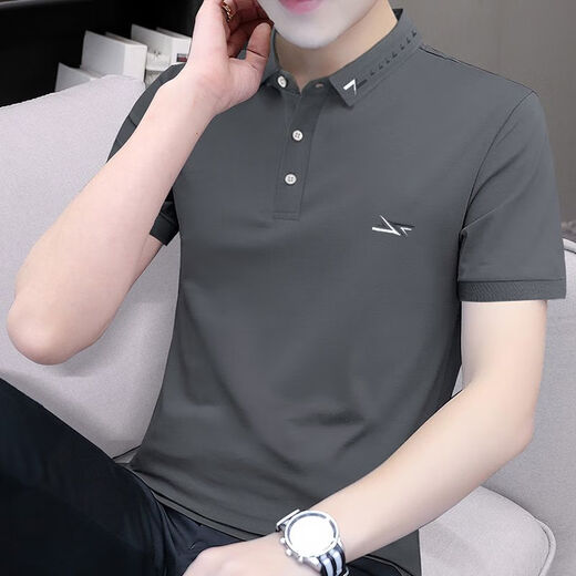 JEEP SPIRIT high-end trendy brand bead floor cotton embroidered Polo shirt men's slim short-sleeved T-shirt summer lapel top breathable half-sleeved S5012 model blue L suitable for 115-130Jin [Jin equals 0.5 kg]