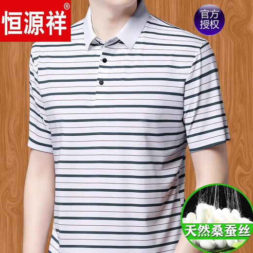 
Hengyuanxiang new mulberry silk men's short-sleeved T-shirt lapel for summer middle-aged and fat plus bigger daddy's ice silk polo shirt men 9906 black M 165 [recommended 100Jin [Jin equals 0.5 kg]-120Jin [Jin equals 0.5 kg]]