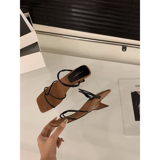 Pushui-Methode Roman Sandals Fairy Dünngürtel Keil Sommer mittlerer Absatzschuhe MRL683-2 Schwarz 38