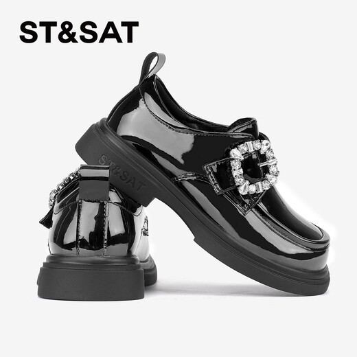 Saturday Children's Shoes Girls Small Leather Shoes Spring New Children's Fashion British Performance Shoes Obsidian Black 34