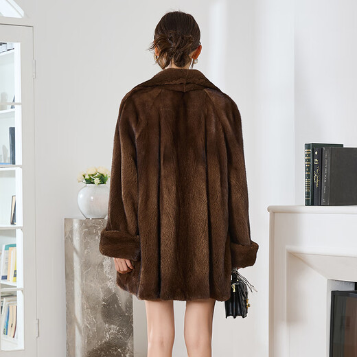
Winter home brand imported fur mink coat for women's whole mink medium-length vertical lapel mink coat for women's cloak style, brown color, one size 180Jin [Jin equals 0.5 kg] (cloak loose version)