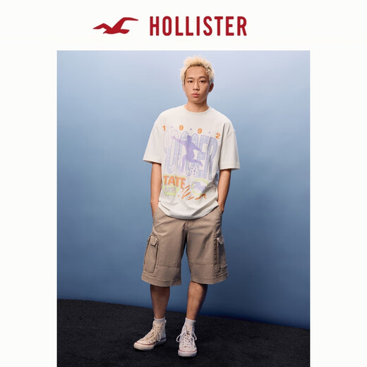 HOLLISTER【凉感印花T】25夏新款情侣宽松T恤男装女装KI323-5008 奶油色 XS (170/84A)