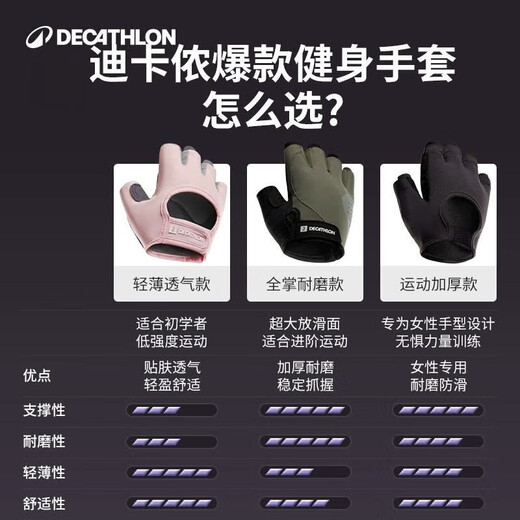 Decathlon fitness gloves, lifting gloves, women, half fingers, horizontal bar, non-slip gloves, pink 100-first stage M 4712692
