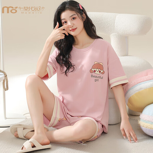 莫代尔夏季女士胖MM短袖睡衣套装家居服大码韩版宽松春秋卡通可外穿可爱 KNC3519 XL