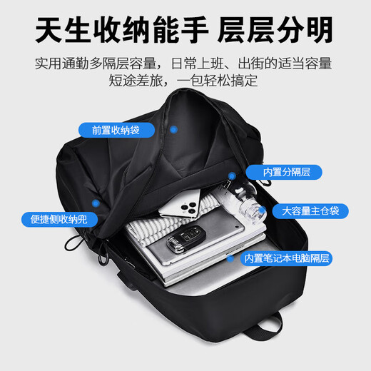 【新秀丽制造商】男士双肩包背包大容量通勤电脑包旅行包斜挎背包 灰色