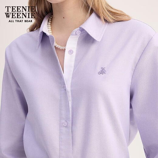 Teenie Weenie [Same Model for Zhao Lusi] Bear Women's Clothing Shirt 2025 Autumn New Simple Fashion Long Sleeve Shirt Purple S