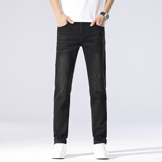 Catman (Miiow) High-End-Jeans-Jeans Sommer dünne schlanke elastische gerade Hosen im mittleren Alter und vielseitige Waschhose 1048 Schwarz 33