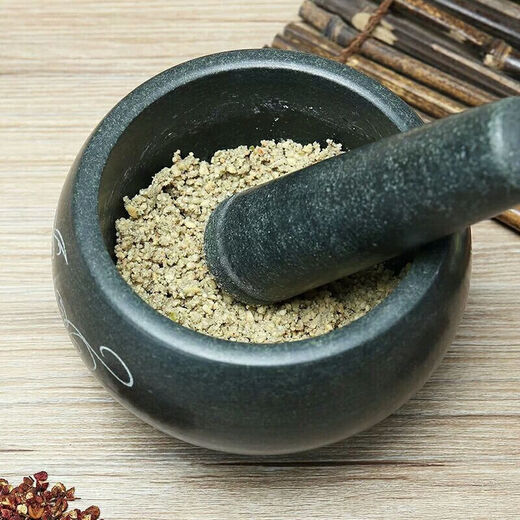 Jiaqi household natural bluestone stone mortar, garlic mortar, garlic pounder, medicine jar, stone cup, pounder, baby food supplement, outer diameter 12CM with hammer