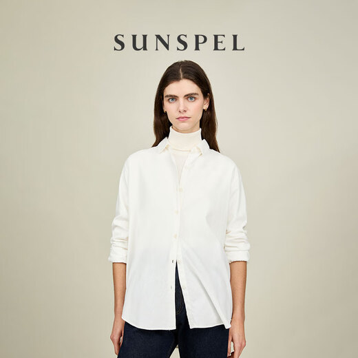 SUNSPELSUNSPEL Women's Spring Classic Cotton Twill Long-Sleeved White Shirt White S