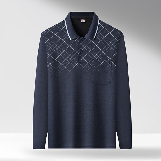 Dad's POLO shirt, middle-aged and elderly long-sleeved T-shirt, autumn loose casual lapel bottoming shirt, men's top new A816 Navy Blue Real Pocket XL (Height 150-185) (130-150Jin Jin is equal to 0.5 kg)