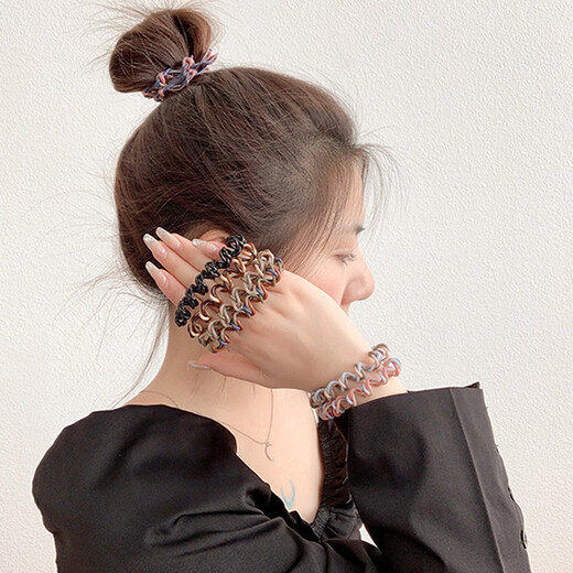 Huashike seven-piece set, high elasticity, non-damaging phone cord hair ties for women, summer hair ties, small rubber bands, hair ties for women, 7 pieces, mixed color-color-blocking phone ties