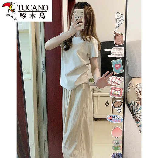 
Woodpecker summer outfit with a complete set of slightly fat outfits, lively and age-reducing, slimming, wide-leg pants, two-piece outfit for women in summer [single] wide-leg pants [fried street salt style outfit S [small person/hot girl outfits to make her look thin and slimming, slimming, pear