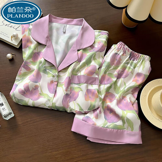 Palando 2025 Nuevo pijama para mujeres para el verano delgada seda de seda de seda de manga corta Ins Ropa para el hogar de verano de verano para el exterior. SDX#9905 Crayon Shin-shikong Shorts Shorts de manga corta M Recomendado 75-95Jin [Jin equivale a 0.5 kg]
