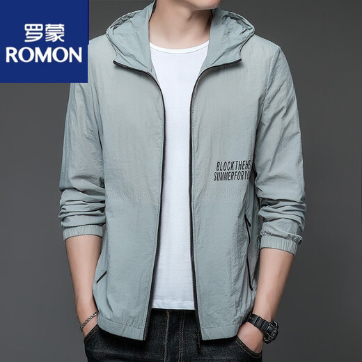 罗蒙（ROMON）2025新款防晒衣男士夏季薄款休闲户外冰丝连帽防晒服外套衣百搭 N9928 雾蓝 M 170 105-120斤